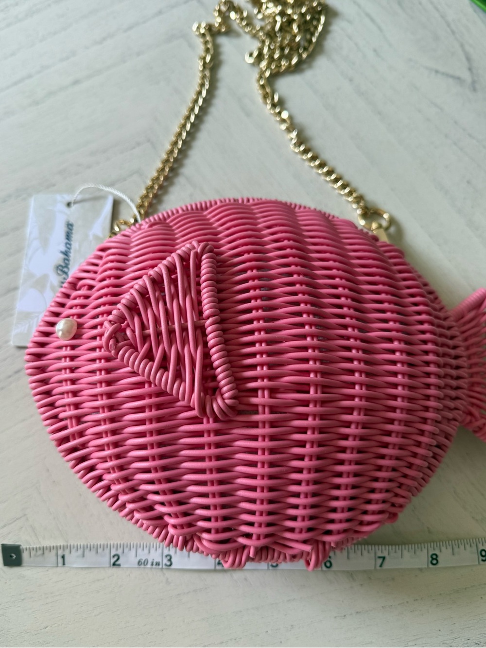 New Tommy Bahama Pink Woven Fish Crossbody Bag - Picture 7 of 10